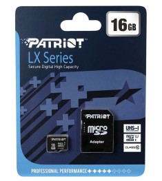 Карта памяти Patriot LX Series MicroSDHC 16Gb (UHS-1) (Class 10) + SD-адаптер